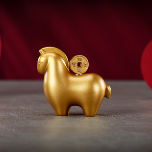 新品 黄铜中式马上有钱摆件马年生肖年会礼品客厅办公室桌面把玩