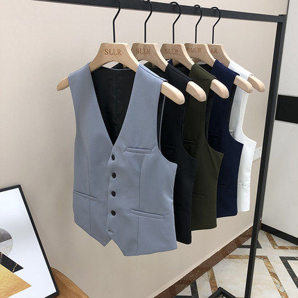 西装马甲男士夏季衬衫西裤套装西服马夹发型师男潮流伴郎服兄弟装