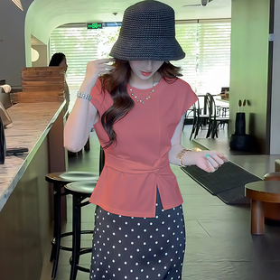 夏季不规则短袖小飞袖短袖t恤新款轻奢高级感独特漂亮掐腰上衣女