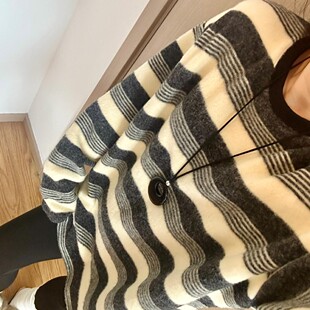 秋冬毛绒绒撞色条纹上衣宽松女生百搭慵懒长袖ins风韩系中长款T恤