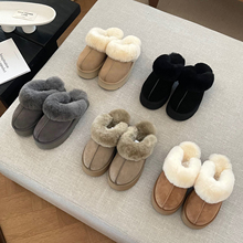 桑坡羊毛拖鞋皮毛一体休闲包头舒适简约加绒厚底毛毛拖鞋女外穿