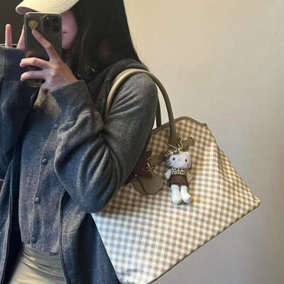 YMBHZ高级感通勤格子托特包