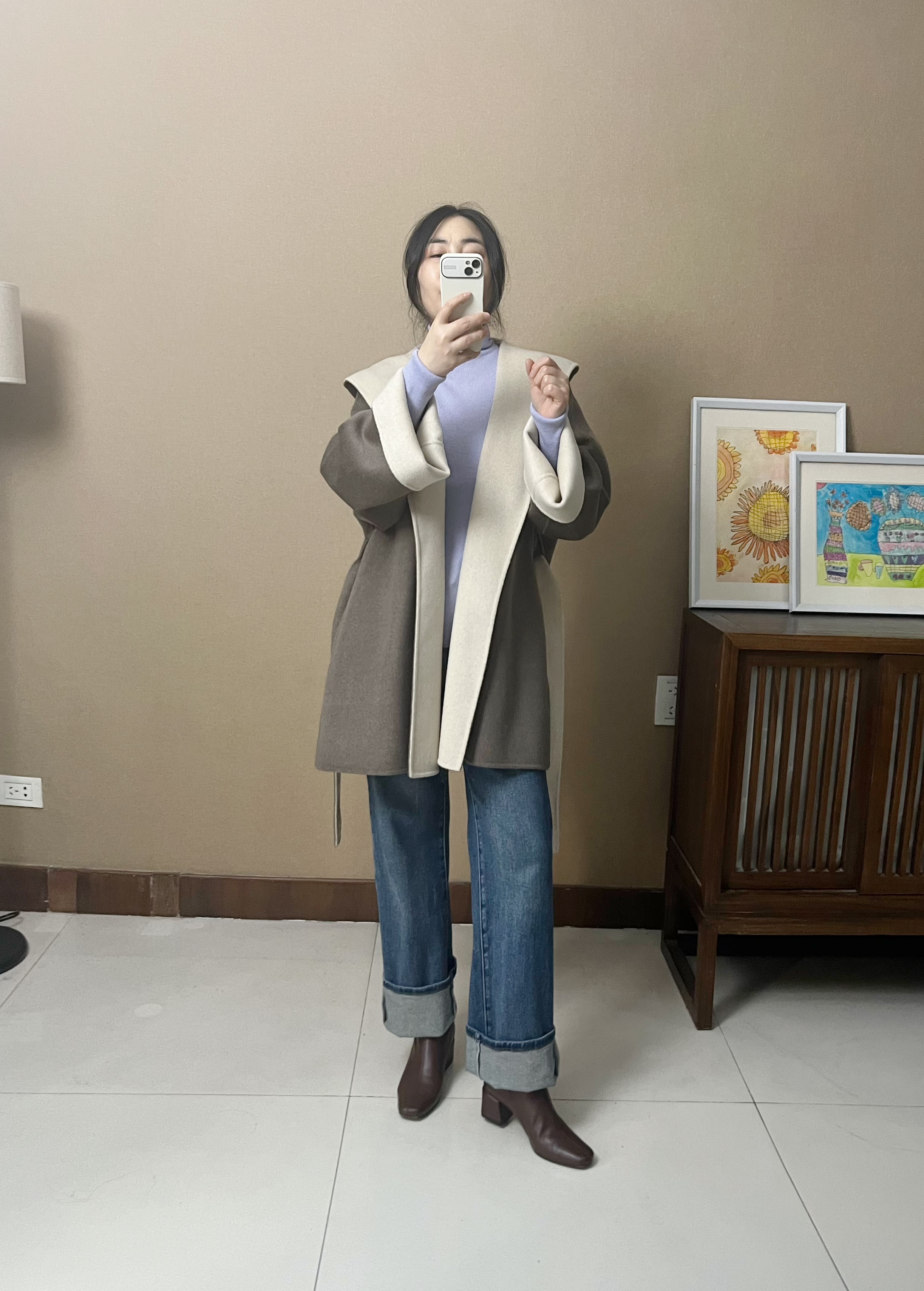 2025秋冬新款女士双面羊绒大衣女中长款连帽羊毛呢外套宽松显瘦
