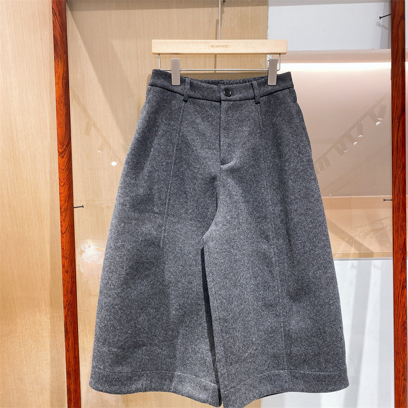 欧洲站2025冬季新款弹力腰围羊毛棉阔腿休闲百搭宽松七分直筒裤现