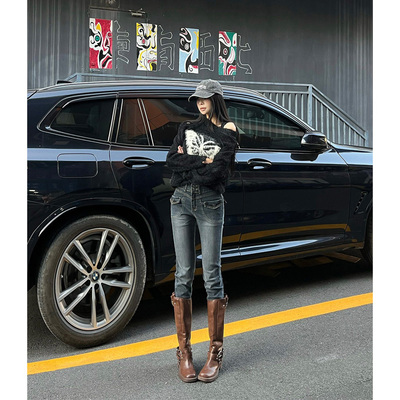 依琳家辣妹高腰铅笔小脚牛仔裤子