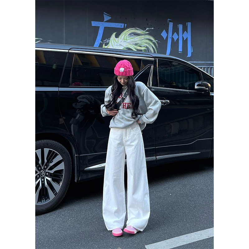 依琳家2026秋冬新款美式高街白色牛仔裤女辣妹高腰显瘦直筒拖地裤,女装/女士精品,牛仔裤,淘宝优惠券,粉丝福利购,淘宝优惠卷