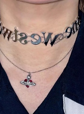 willa｜热款chocher土星立体字母项链轻奢高级感英文朋克链条颈圈