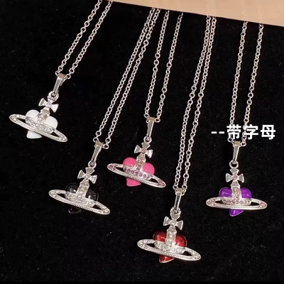 Willa｜珐琅土星多色爱心项链滴釉心型项链朋克辣妹项链耳环套装