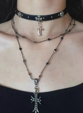 Willa｜暗黑韩国小众设计ins高级辣妹亚甜酷朋克十字架项链叠戴