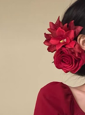 Willa｜新款鸭嘴夹海风花朵明媚度假风海边玫瑰发卡~超仙红色发夹