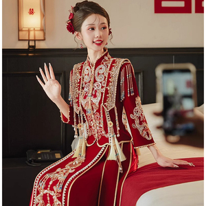 高端秀禾服大码孕妇新款新娘结婚中式礼服婚服嫁衣龙凤褂重工丝绒