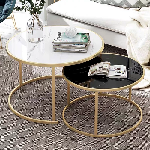 Северный минималистский журнальный столик маленький круглый столик Light Luxury Fashion Room Черно -белая железо и железное искусство современная комбинированная экономика сборка