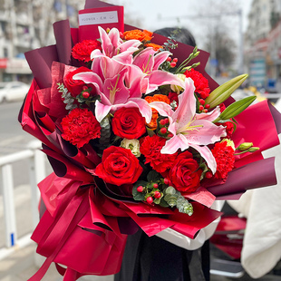 母亲节厦门鲜花速递同城百合康乃馨花束送妈妈全国佛山深圳配送店