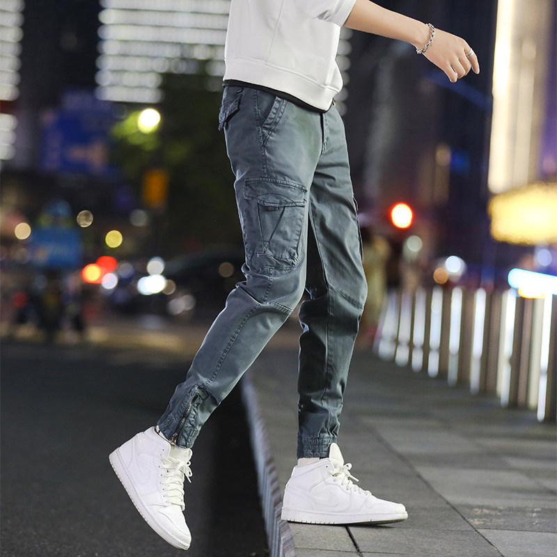 工装裤男潮牌束脚ins超火修身小脚休闲运动多袋口学生百搭裤子男