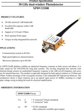 FINISAR进口 XPDV2320R 50GHz 双窗口光电探测器