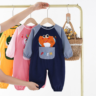 宝宝罩衣爬行服新款婴儿护衣儿童连体防脏一体式秋冬羽绒服罩衣裤