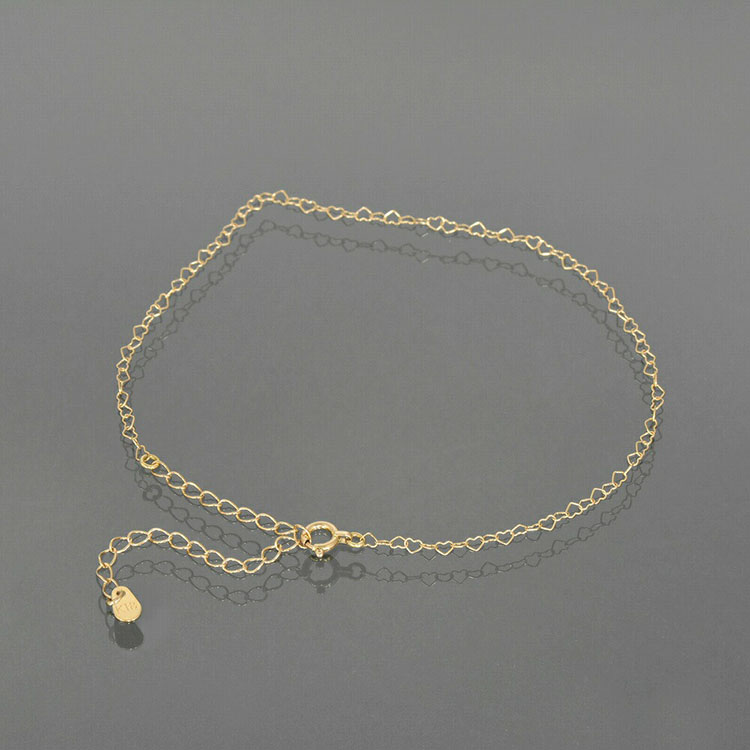 日本18K黄金脚链气质时尚可爱心型心形链脚饰丨宽1.9mm