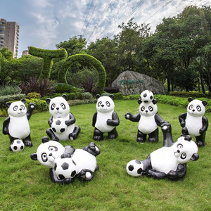 户外仿真卡通动物大熊猫雕塑幼儿园林景观小品庭院玻璃钢装饰摆件