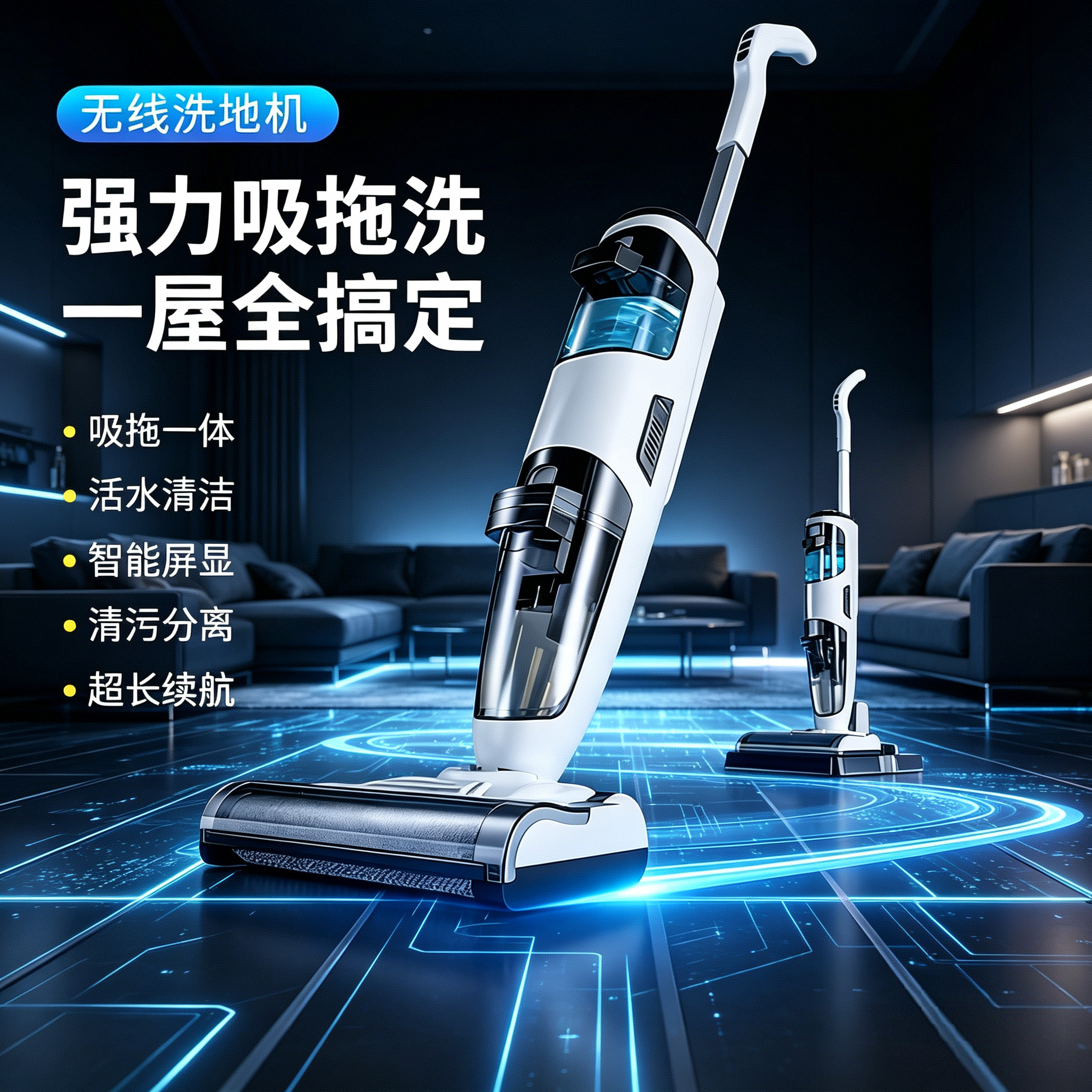 家用无线智能洗地机全自动自清洁大吸力扫地拖地吸尘三合一洗地机