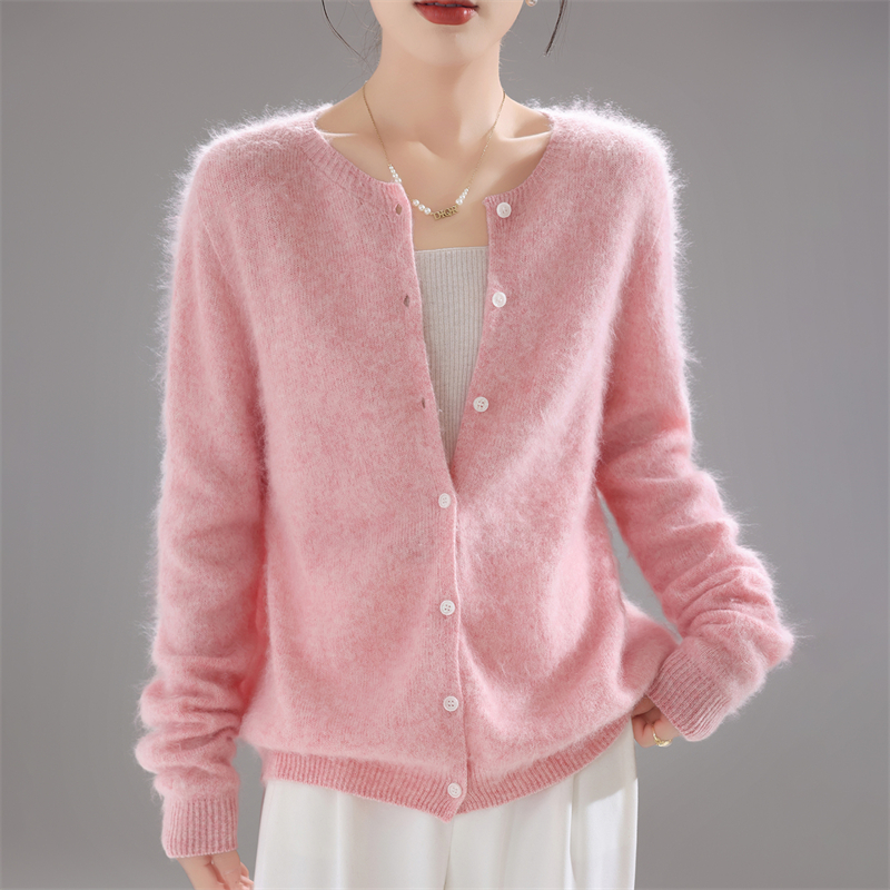 重磅圆领拉毛拉绒羊绒衫