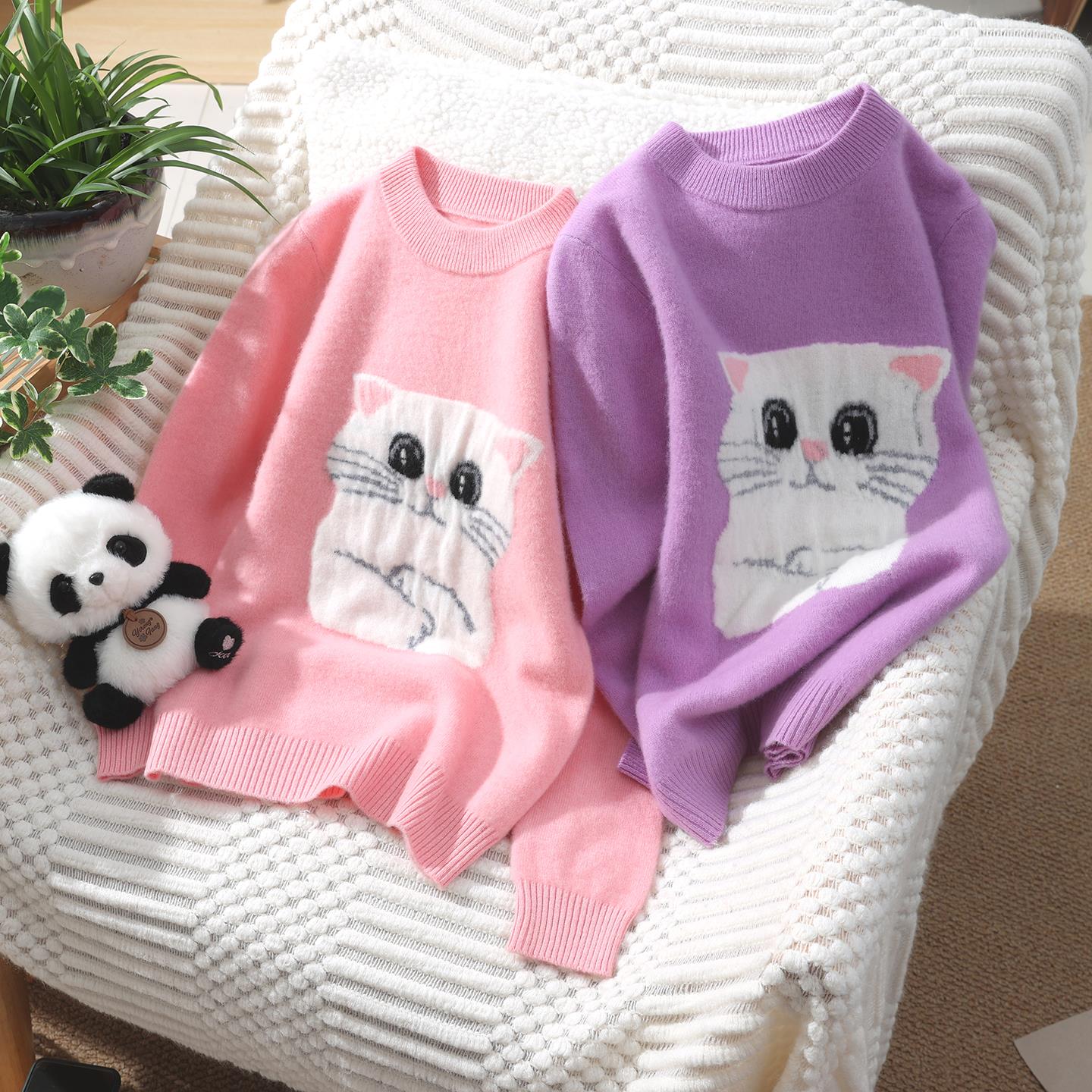 秋冬童装100%纯羊毛衫女