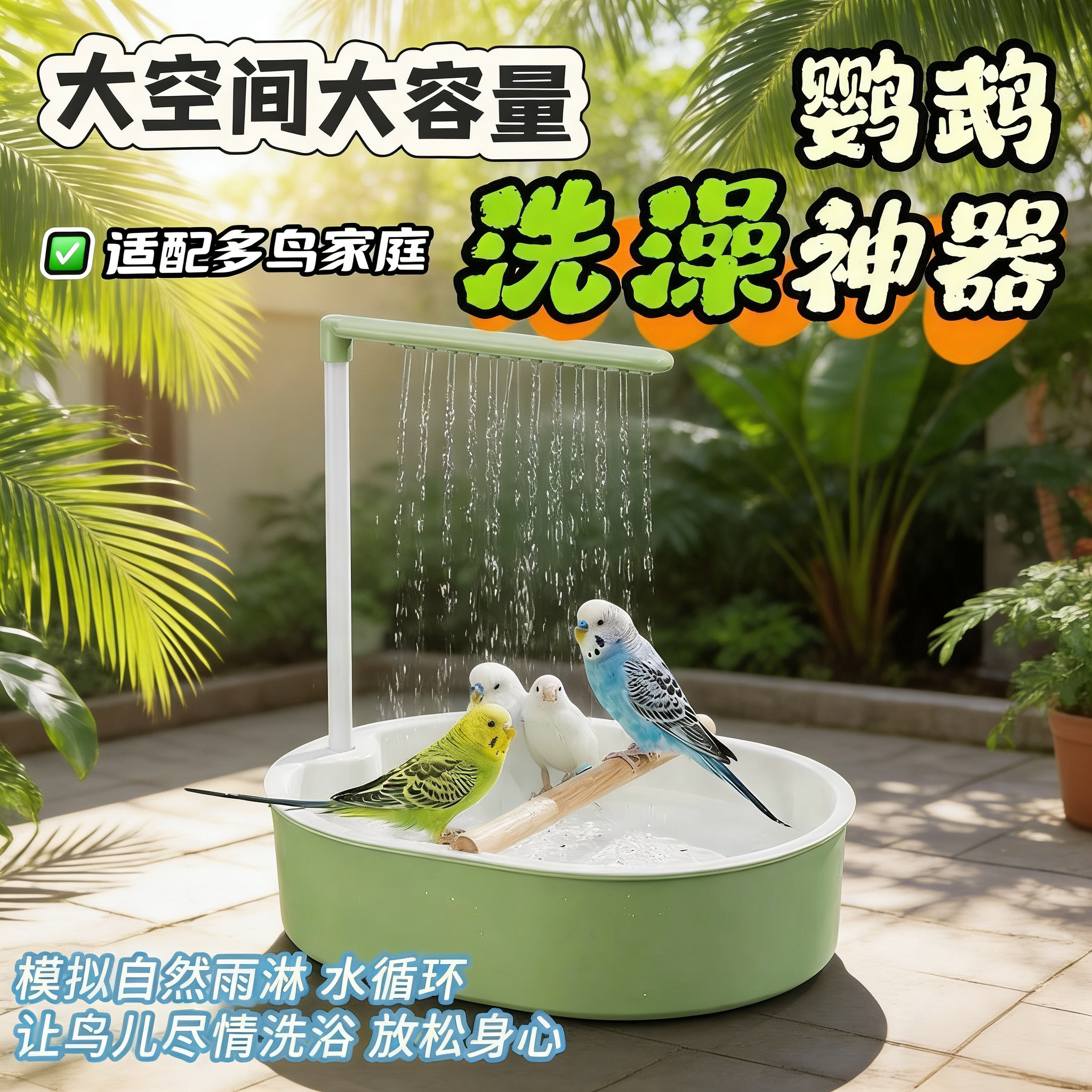 鹦鹉洗澡盆自动循环大号小鸟专用浴盆玄凤虎皮牡丹淋浴神器