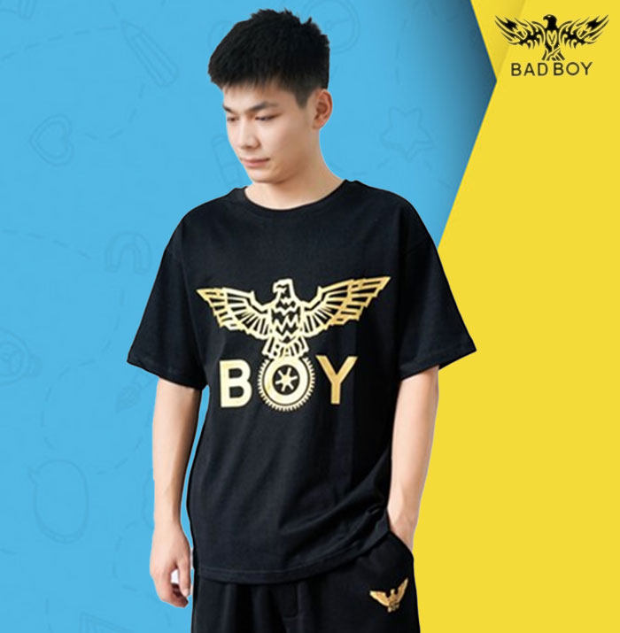 bad boy短袖粉色 正品新款男女同款烫金翅膀宽松休闲t恤情侣半袖