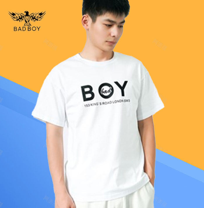 bad boy短袖粉色 正品新款男女同款烫金翅膀宽松休闲t恤情侣半袖