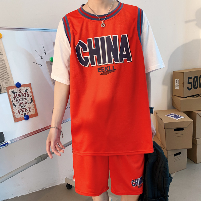 假两件美式篮球运动服套装男短袖短裤搭配一套帅气t恤216B-P65,男装T恤,星座503-2