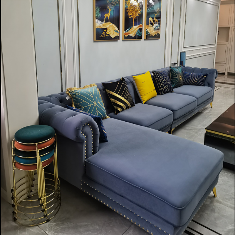 梵殊美式丝绒布艺贵妃l型家具