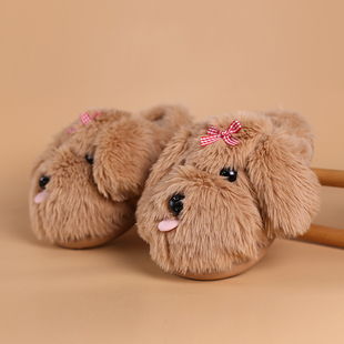 蝴蝶结毛毛拖鞋 室内家居保暖防滑卡通棉拖鞋 女冬季 马尔济斯棉拖鞋