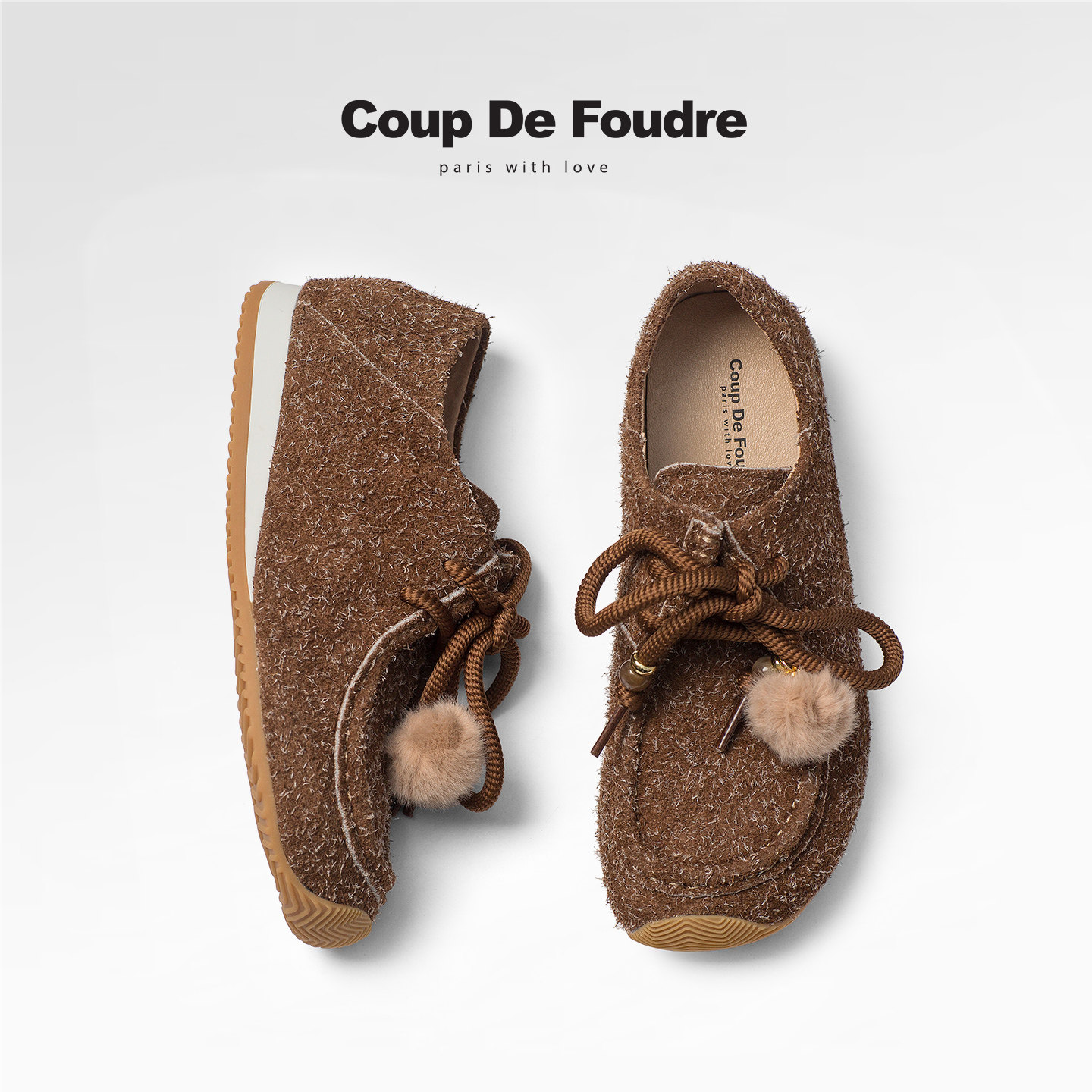 CDF女鞋2025秋季新款百搭时尚袋鼠鞋平跟简约毛球复古潮流休闲鞋,女鞋,深口单鞋,淘宝优惠券,粉丝福利购,淘宝优惠卷