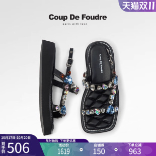 轻奢夏季 凉鞋 新款 女厚底复古露趾休闲鞋 厚底镶钻凉拖鞋 CDF女鞋