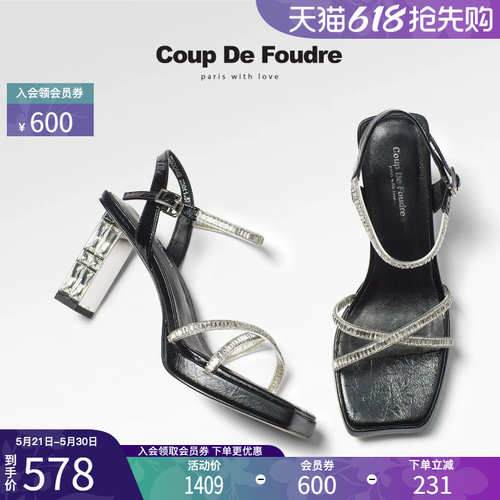 CDF时尚简约水钻粗跟休闲凉鞋