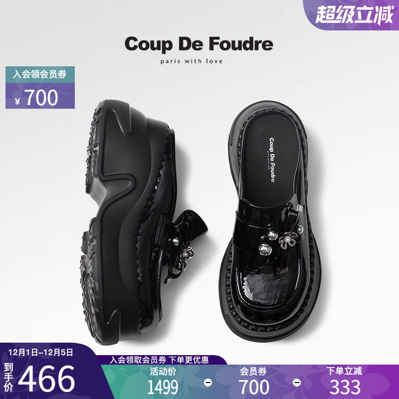 CDF女鞋2025夏季新款百搭真皮时尚厚底穆勒拖鞋粗跟蝴蝶结半拖女