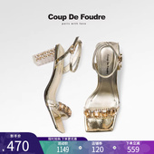 女仙女风一字带粗跟高跟鞋 CDF女鞋 水晶跟时尚 凉鞋 轻奢夏季 新款