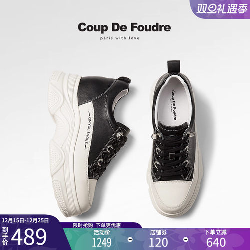 CDF女鞋2025春季新款时尚潮流内增高休闲运动鞋简约圆头复古女鞋