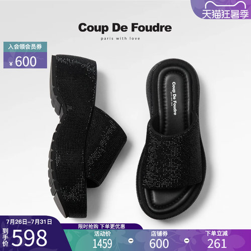CDF时尚百搭水钻粗跟露趾拖鞋