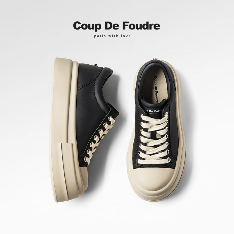 CDF女鞋轻奢时尚秋季时尚厚底板鞋百搭真皮圆头简约休闲运动鞋女,女鞋,休闲板鞋,淘宝优惠券,粉丝福利购,淘宝优惠卷