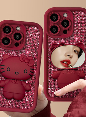 猫咪镜子支架适用OPPOReno14新女款6手机壳13/a6巨好看findx8s/x9超火12/11/Reno9proplus个性Reno7se保护套5