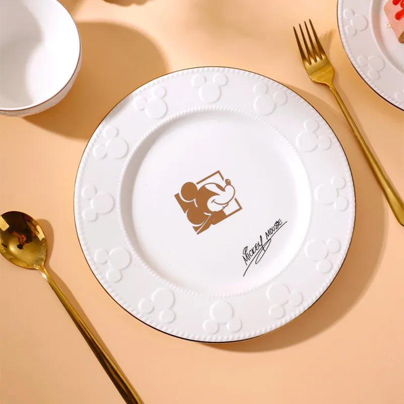 米奇轻奢迪士尼立体浮雕碗盘套装陶瓷餐具高颜值简约风餐厅西餐盘,餐饮具,玻璃餐具套装,淘宝优惠券,粉丝福利购,淘宝优惠卷