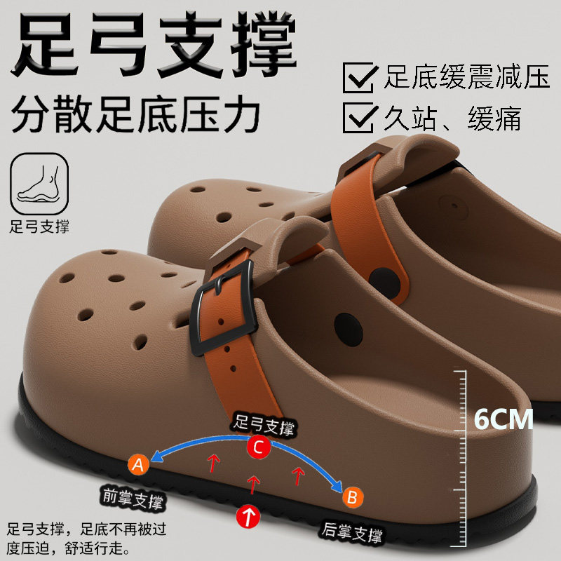 厚底洞洞鞋女款2026新款夏季有足弓外穿防滑防臭沙滩凉拖鞋女士