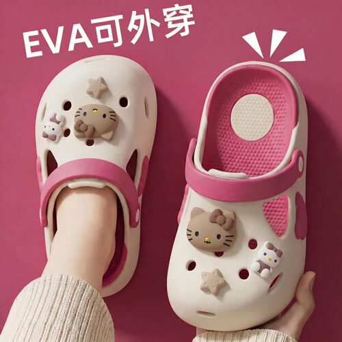 小猫儿童洞洞鞋女孩外穿夏季凉鞋