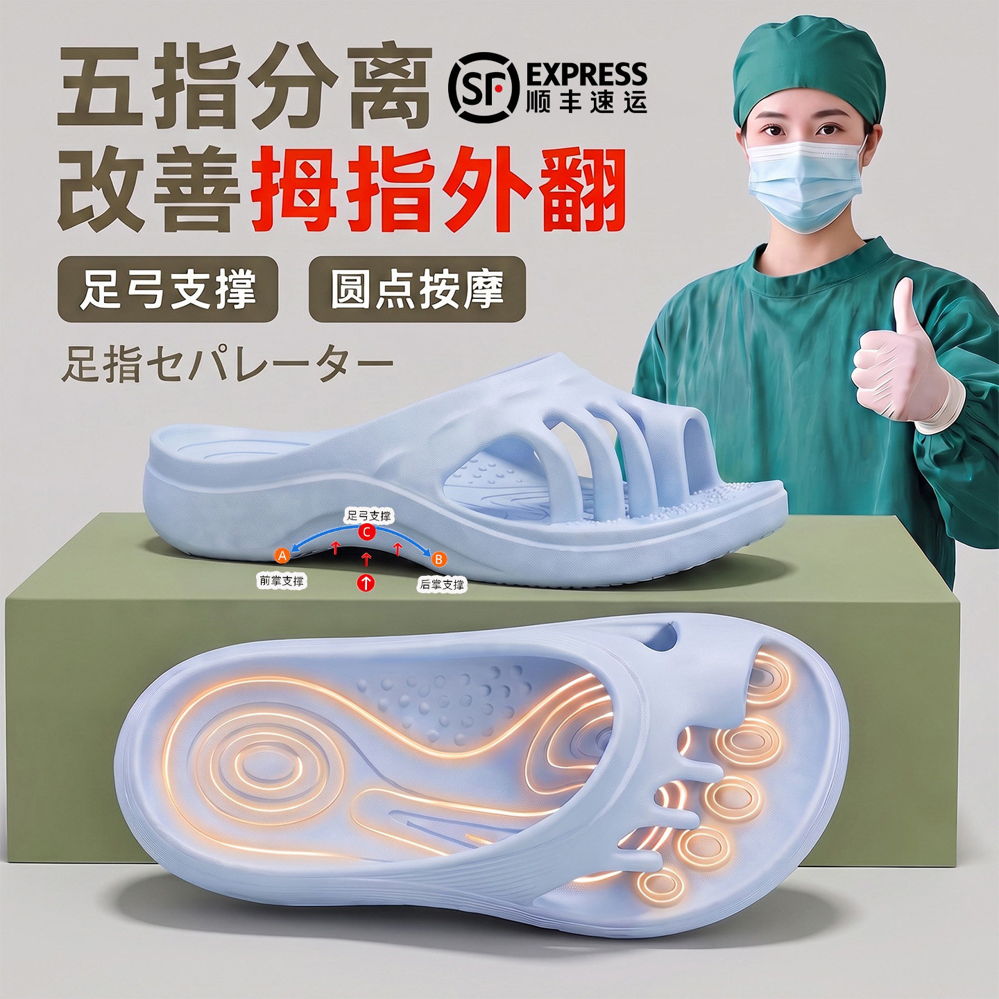 手术室爪爪五指拖鞋女款足弓矫正图片