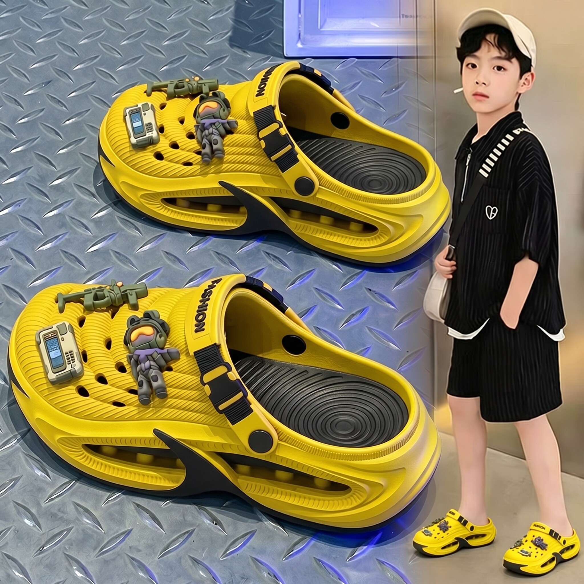 儿童洞洞鞋男童夏2026新款大码外穿防滑防臭耐磨沙滩亲子宝宝拖鞋