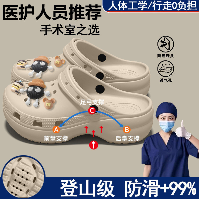手术室洞洞鞋女款夏季2026新款外穿足弓支撑防滑增高踩屎感凉拖鞋