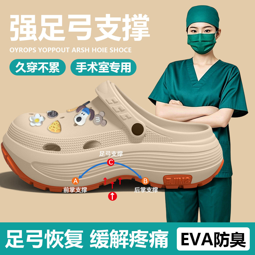 手术室洞洞鞋女款夏季外穿2026新款足弓支撑防滑医护专用凉拖鞋女