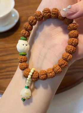 新款金刚菩提单圈手链搭配根付老虎菩提猫爪文玩饰品佛珠手串