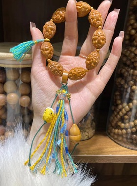 原创 新款  橄榄核九尾搭配：橄榄核跑环 根付呱呱来财 橄榄核葫