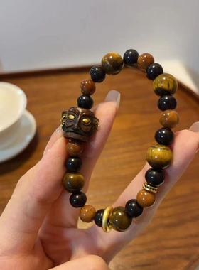 原创酷酷的鹿角根付三星堆手串搭配椰蒂库克虎眼石佛珠手串